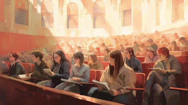 College lecture illustration of students listening AI generated