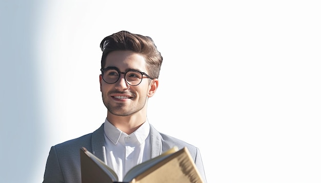 A college student holds a book Graduation and success concept Professional photoshoot