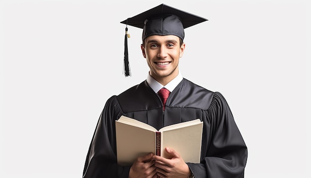 A college student holds a book Graduation and success concept Professional photoshoot