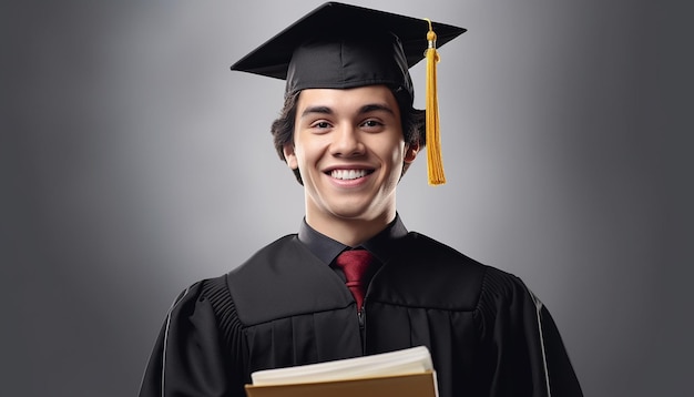 A college student holds a book Graduation and success concept Professional photoshoot