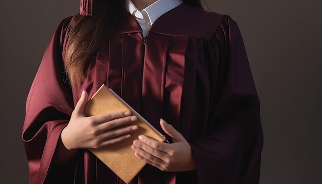 A college student holds a book Graduation and success concept Professional photoshoot