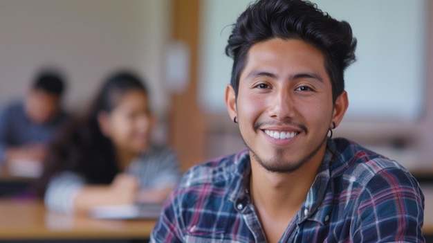 Foto studente universitario seduto in una classe