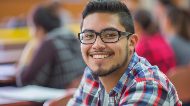 Photo college student sitting a classroom