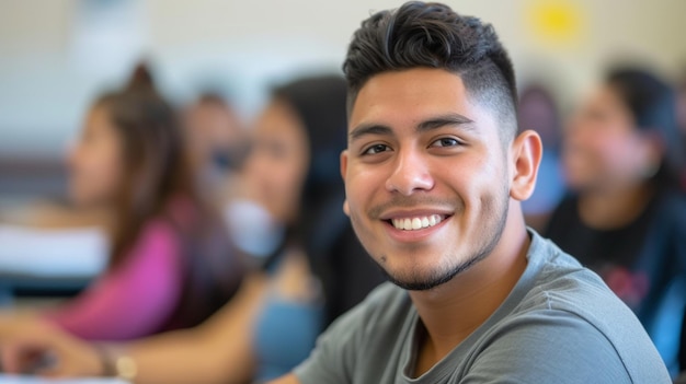 Foto studente universitario seduto in una classe