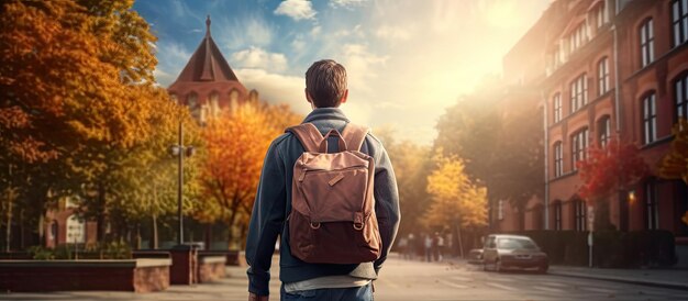 College student walking to university campus education banner concept