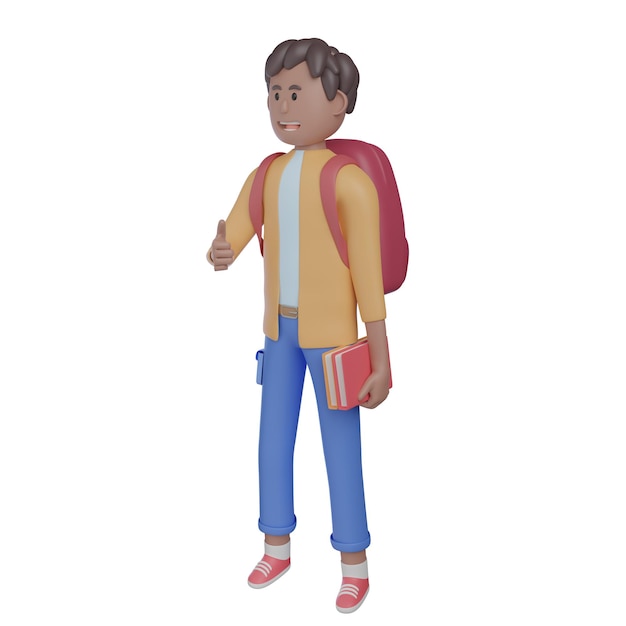 College student with backpack 3d illustration