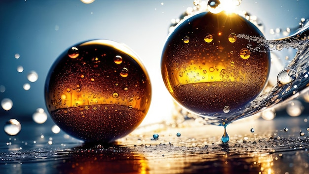 Foto colliding drops visualizza l'affascinante collisione di goccioline liquide con filmati in timelapse