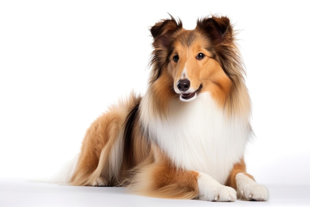 Collie Dog On White Background Copy Space Generative AI