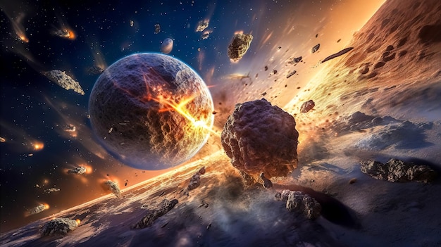 Столкновение и взрыв планет в космической черной дыре