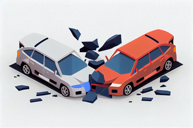 Collision of two damaged cars car traffic accident isometric object illustration