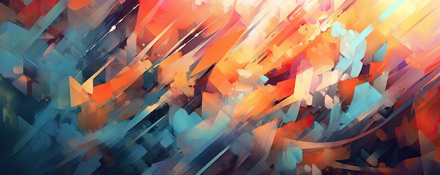 Collision of vibrant geometric shapes creating a visually stimulating panorama