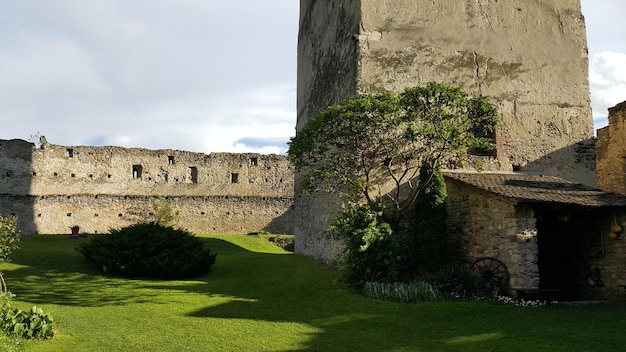 Colnic citadel op grasveld tegen bewolkte lucht