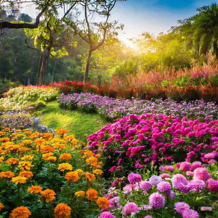 Photo colofull flowers garden