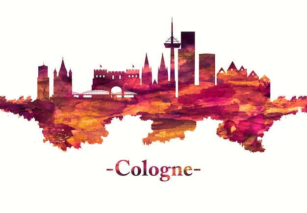 Cologne Germany skyline in red