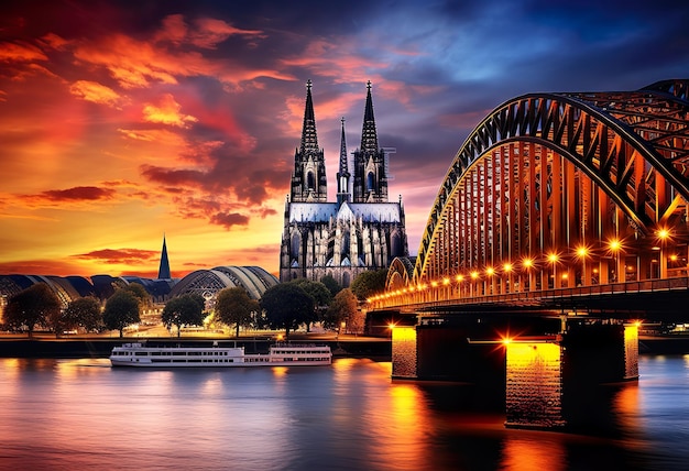 Cologne skyline at sunset with view of Cologne