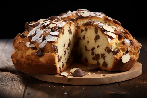 Photo colomba with chocolate and almonds above view