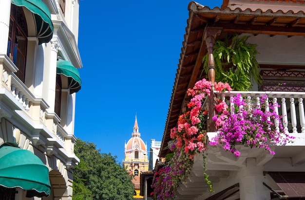 Colombia Cartagena Walled City Cuidad Amurrallada and colorful buildings in historic city center