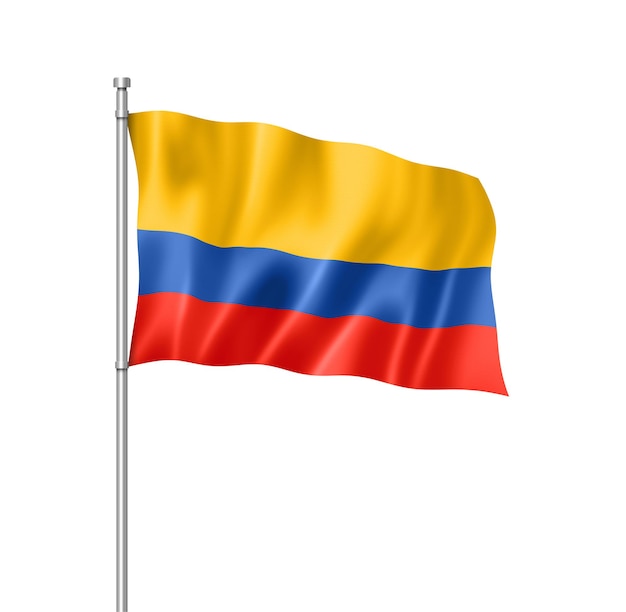 콜롬비아 국기, 3차원 렌더링, 흰색 절연