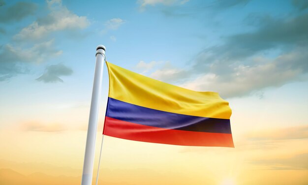 Colombia flag waving in beautiful sky