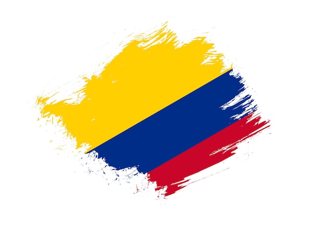 Colombia flag with abstract paint brush texture effect on white background