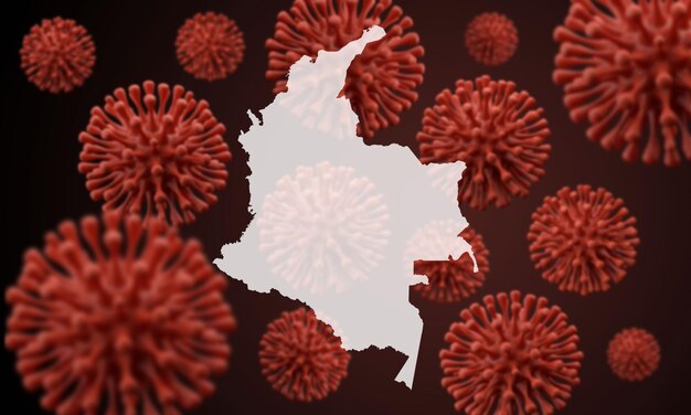 Colombia map over a scientific virus microbe background d rendering