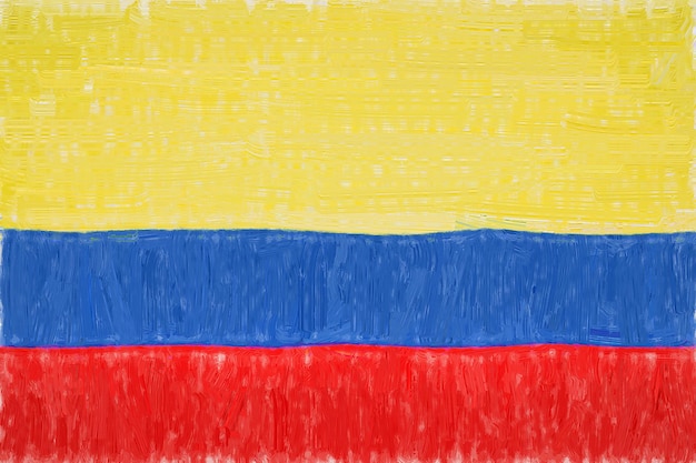 콜롬비아 국기를 그렸습니다. 종이 배경에 애국적인 그림입니다. 콜롬비아의 국기
