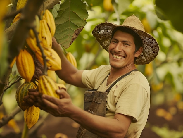 Colombiaanse cacaoboer aan het werk