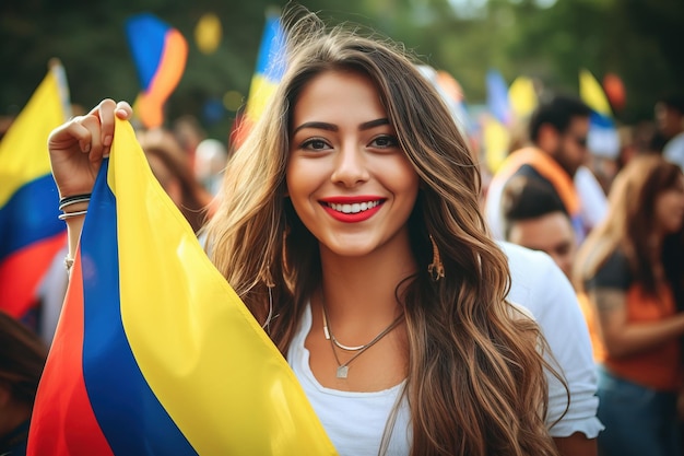 Colombiaanse mensen met hun vlag Elementen van rode, blauwe en gele kleuren