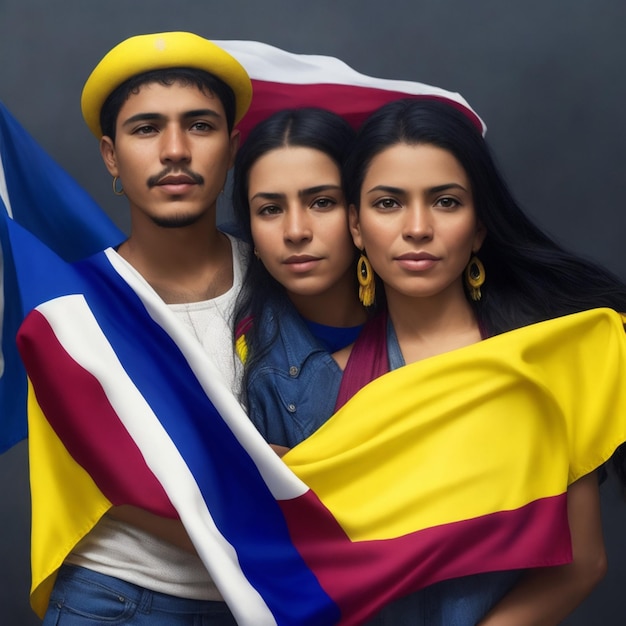 Colombiaanse mensen met hun vlag Gratis foto of afbeelding