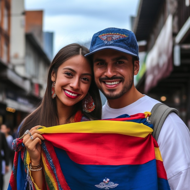 Foto colombiaanse mensen met hun vlag