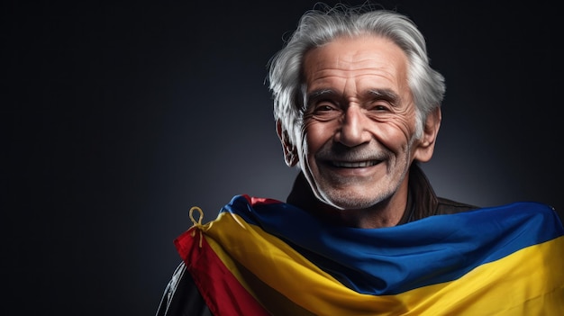 Colombiaanse senior man vrolijk met nationale vlag