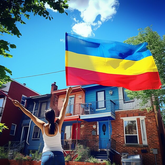 Foto colombiani cheer persone con la loro bandiera calcio