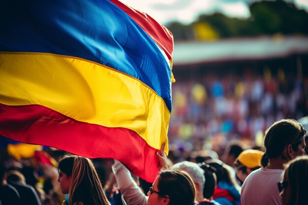 Foto la bandiera colombiana sullo sfondo di una manifestazione politica