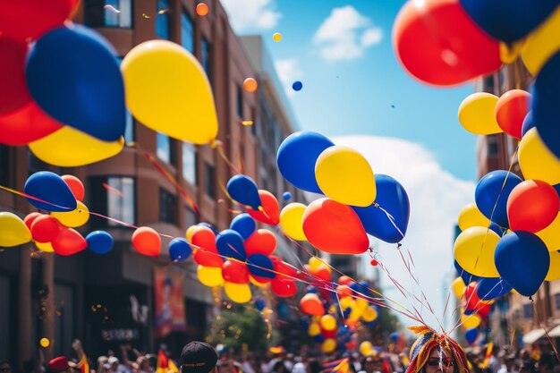 Foto palloncini con la bandiera colombiana in una celebrazione in spiaggia