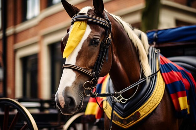 Foto bandiera colombiana su una carrozza trainata da cavalli