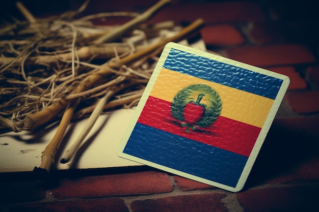 Photo colombian flag on a vintage postcard