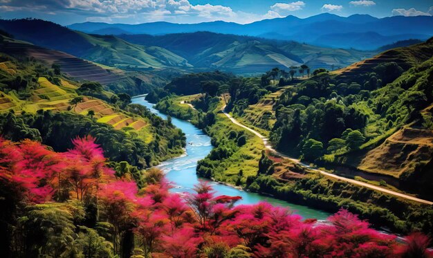 콜롬비아의 자연은 화려한 색과 불빛이 53 스타일의 원시입니다.