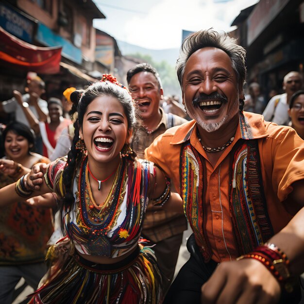 Colombian People Celebrating Their Vibrant Culture and National Pride with Traditional Flags