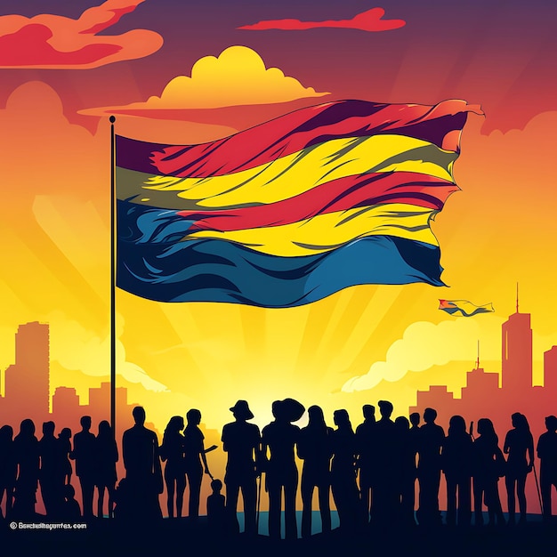 伝統的な旗で活気に満ちた文化と国家の誇りを祝うコロンビアの人々