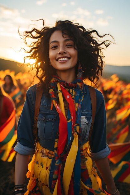 Colombian people celebrating their vibrant culture and national pride with traditional flags