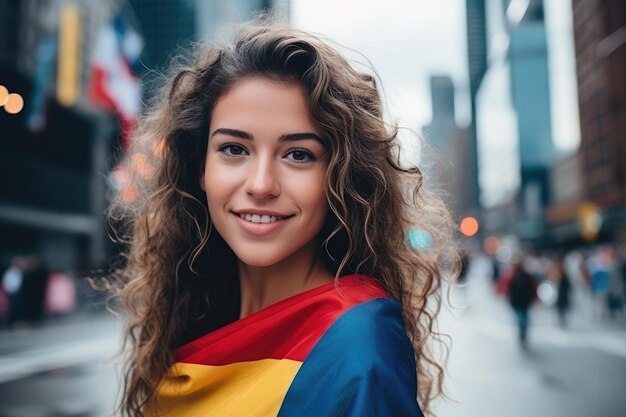 Photo colombian people with national flag generative ai