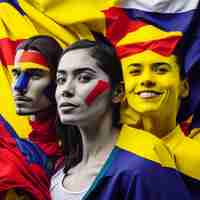 Photo colombian people with their flag peoplecolombiancolombian flaglatam