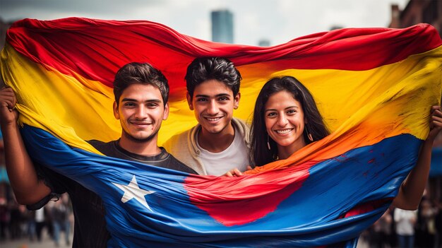 Colombian people with their flag