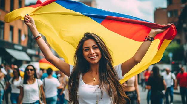 Colombian people with their flag