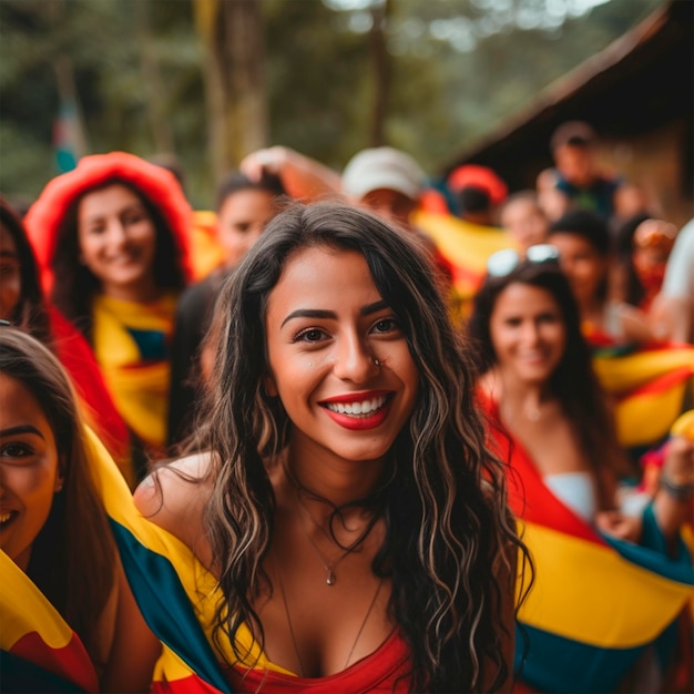 Colombian people with their flag