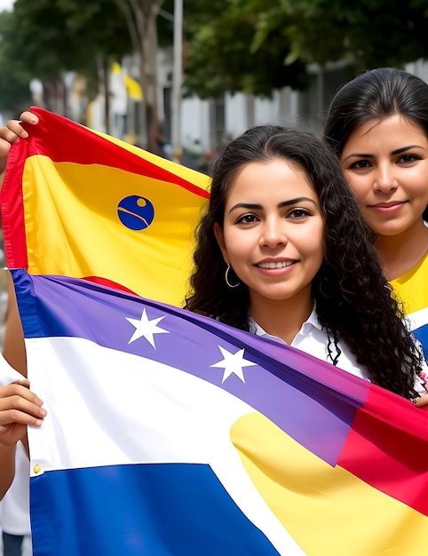 Photo colombian people with their flag