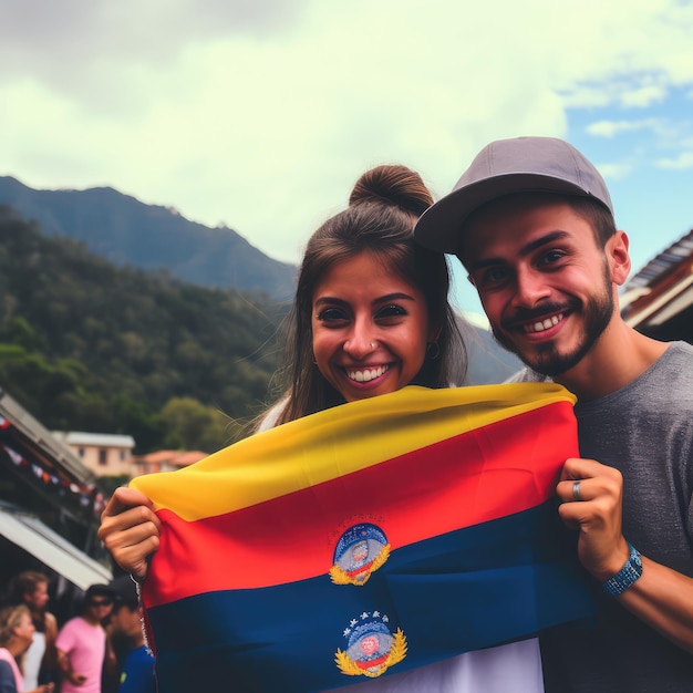 Colombian people with their flag