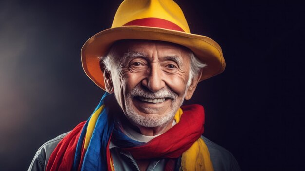 Colombian senior man cheerful with national flag