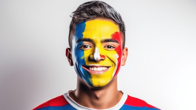 A Colombian young has the national flag painted on their faces