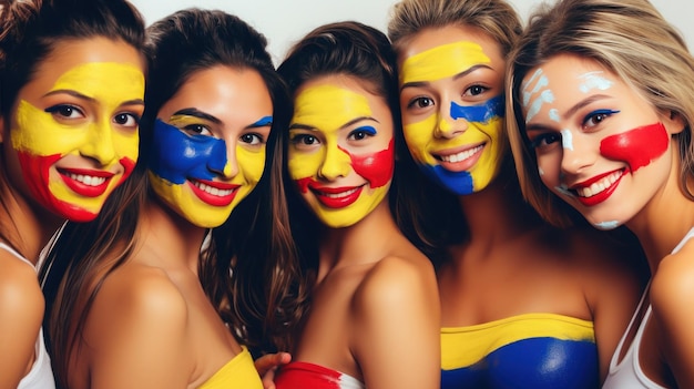 A Colombian young has the national flag painted on their faces
